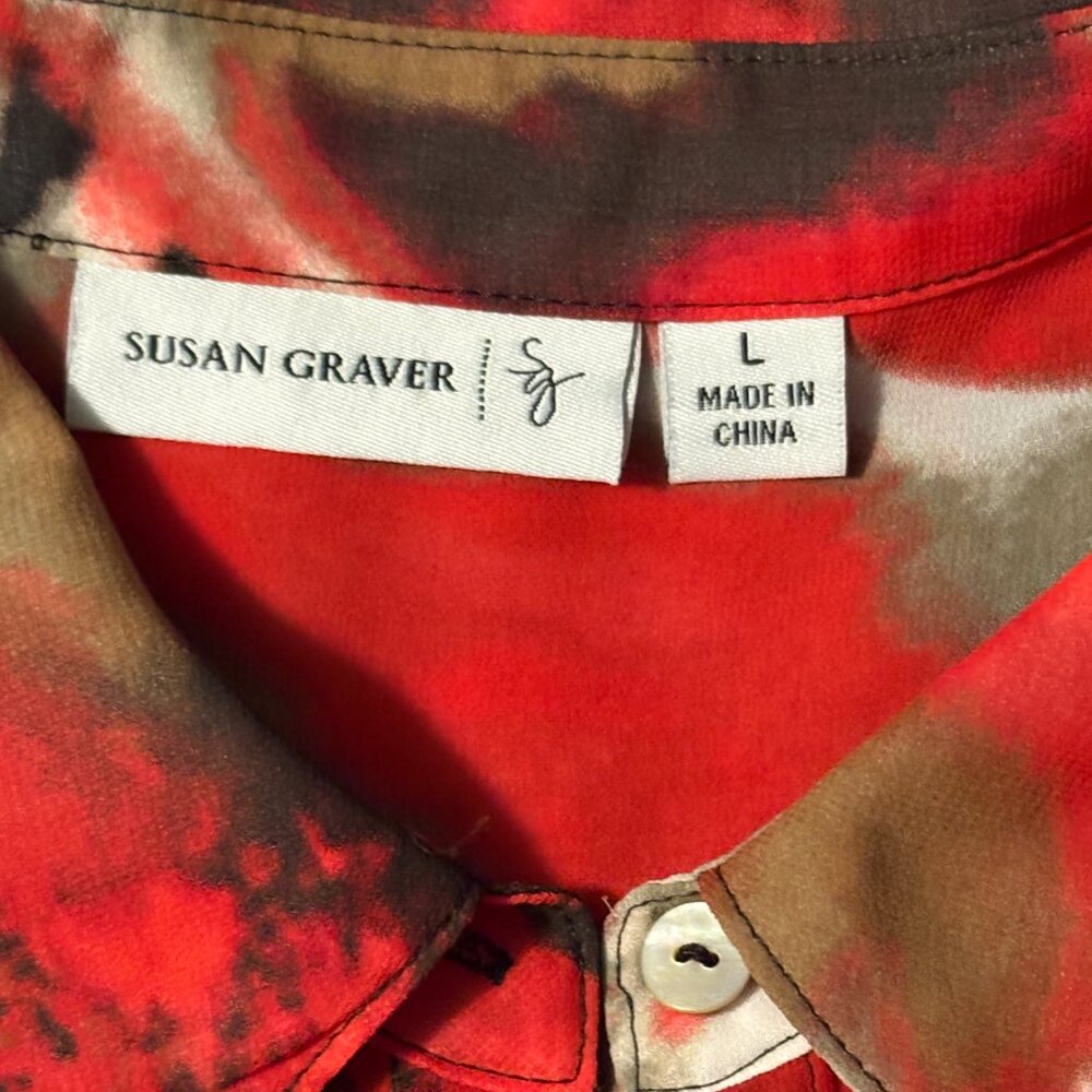 Susan Graver Sleeveless Animal Print Button Up Blouse Size L - Picture 2 of 6